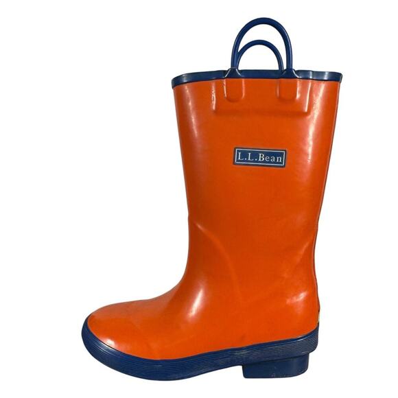 L.L.Bean Rainboot Kids Size 1 Orange Blue Nylon Shaft Pull On Outdoor 150311 - Picture 1 of 6